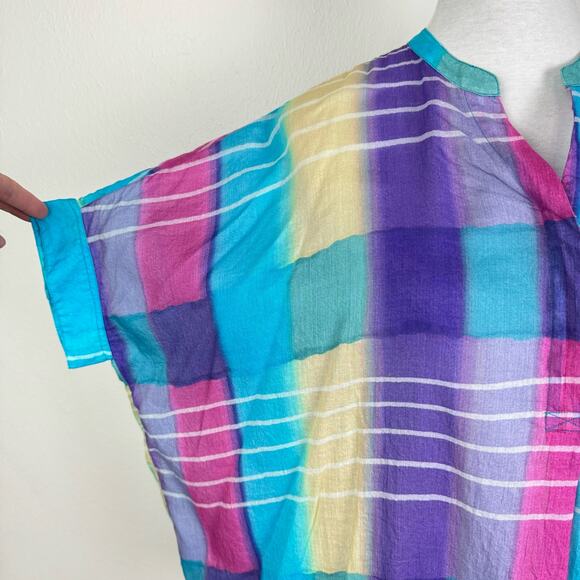 Soft Surroundings | Painterly Plaid Oversized Lightweight Popover Tunic Top - Picture 6 of 11